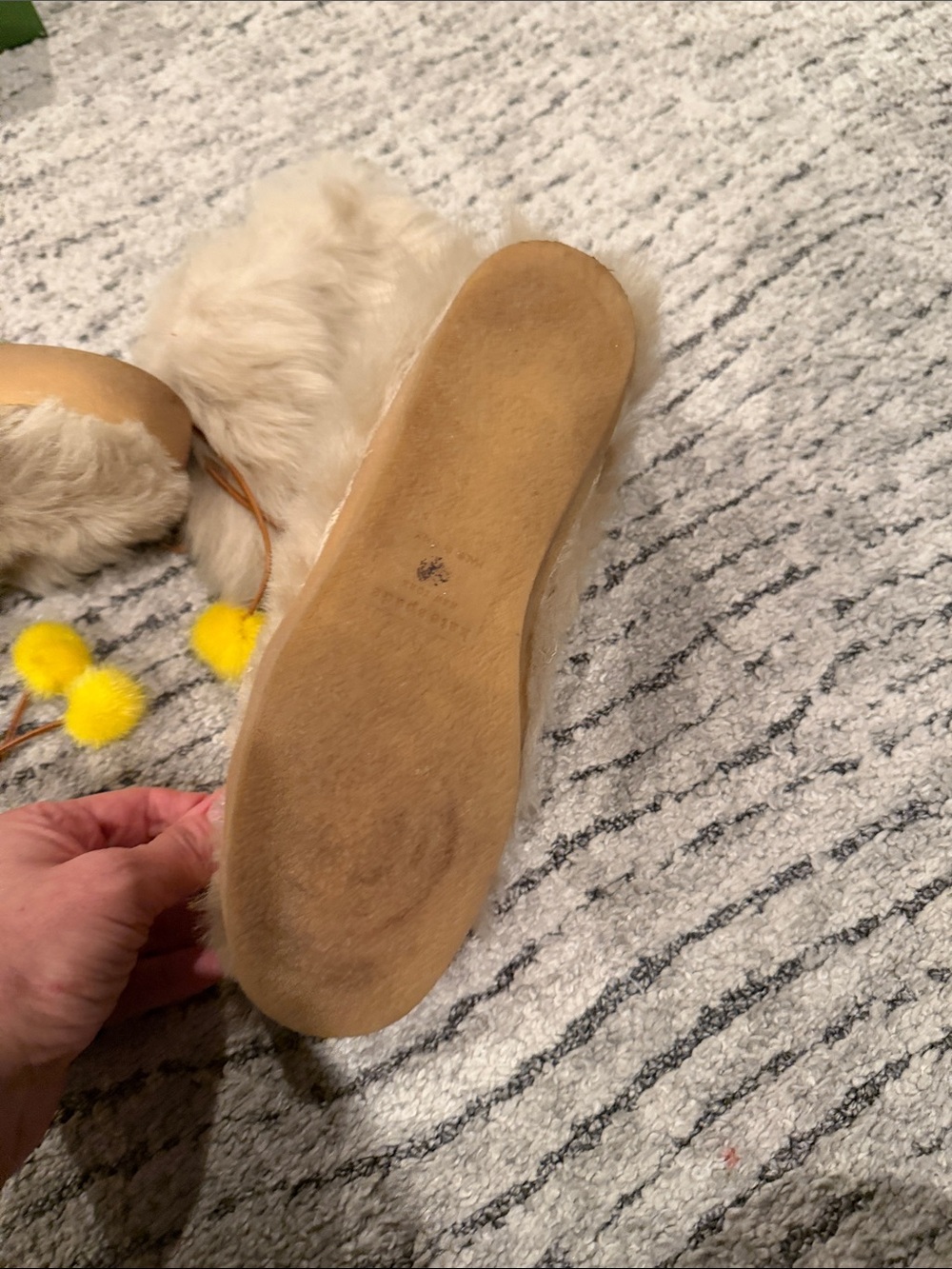 kate spade Beige Faux-Fur Ankle Boots with Yellow Pom-Poms size 7 - Picture 5 of 10